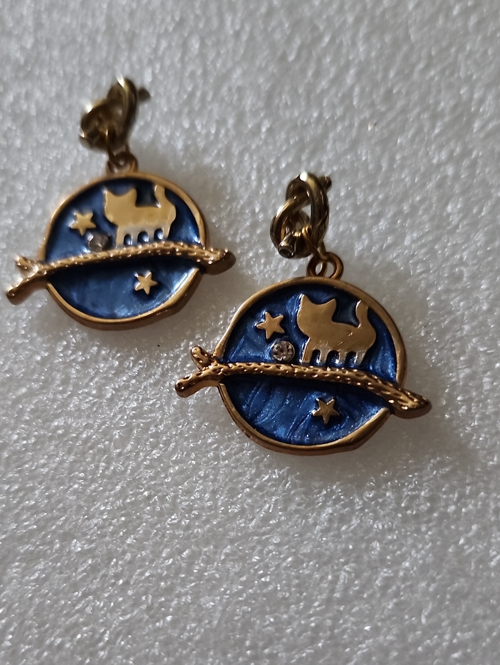 Hand Crafted Blue and Gold Cat Branch Drop Earrings